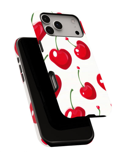 Double-Layer Semi-Handprinted Tough Matte Cherries iPhone Case