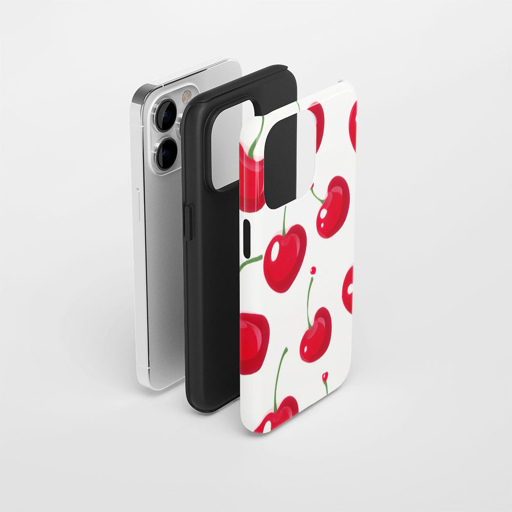 Double-Layer Semi-Handprinted Tough Matte Cherries iPhone Case