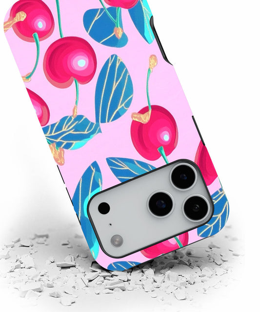 Double-Layer Semi-Handprinted Tough Matte Cherries iPhone Case