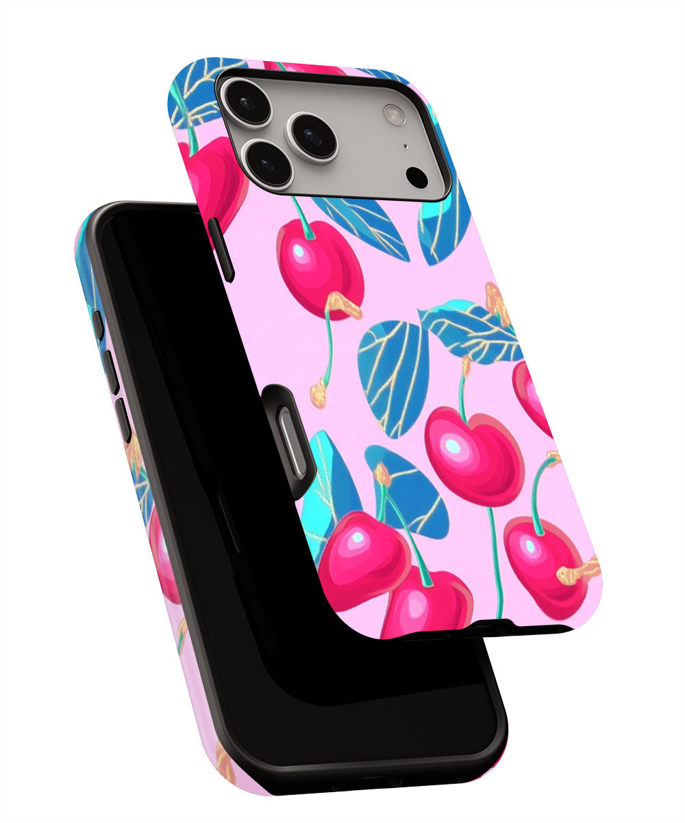 Double-Layer Semi-Handprinted Tough Matte Cherries iPhone Case