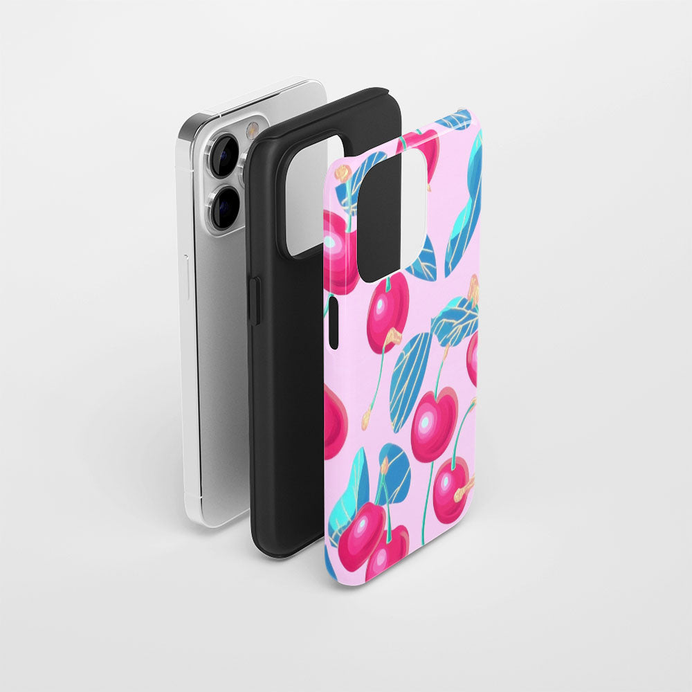 Double-Layer Semi-Handprinted Tough Matte Cherries iPhone Case