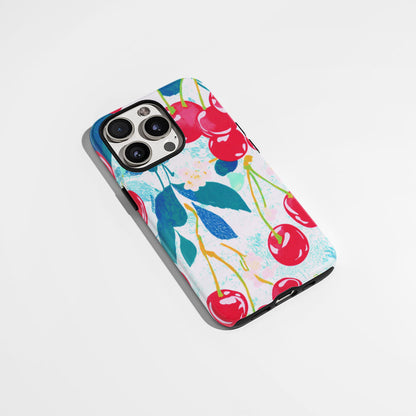 Double-Layer Semi-Handprinted Tough Matte Cherries iPhone Case