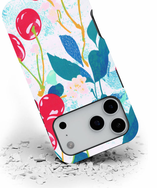 Double-Layer Semi-Handprinted Tough Matte Cherries iPhone Case