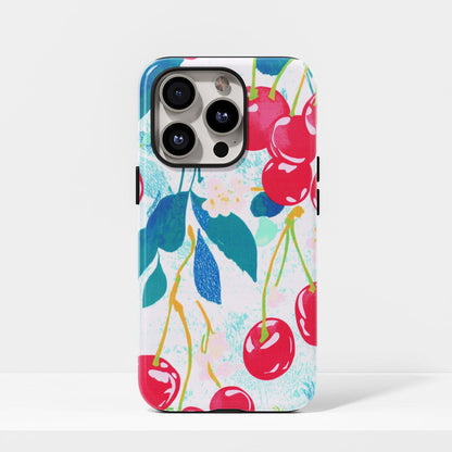 Double-Layer Semi-Handprinted Tough Matte Cherries iPhone Case