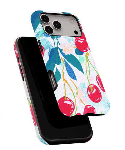 Double-Layer Semi-Handprinted Tough Matte Cherries iPhone Case