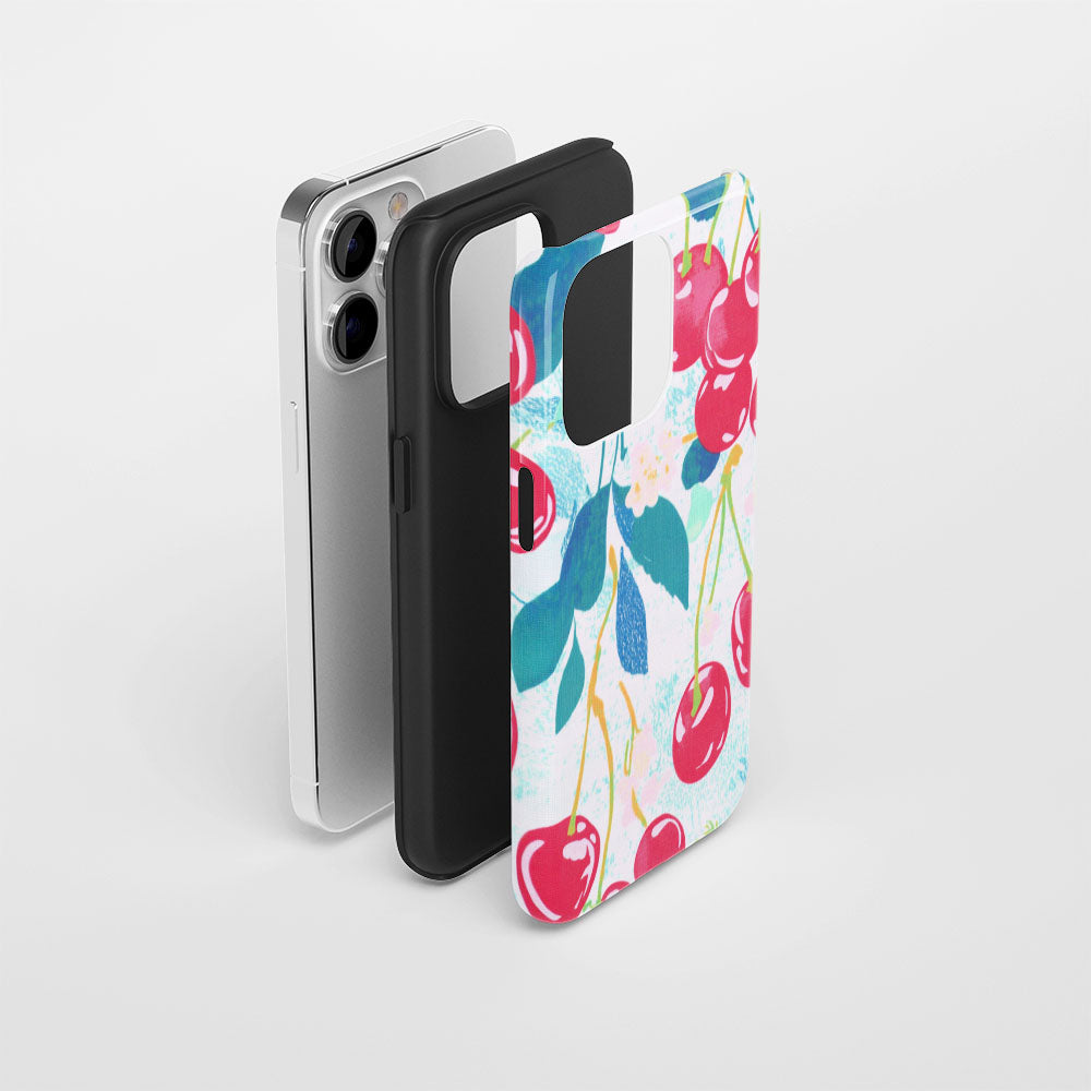 Double-Layer Semi-Handprinted Tough Matte Cherries iPhone Case