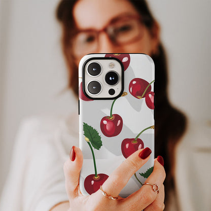 Double-Layer Semi-Handprinted Tough Matte Cherries iPhone Case