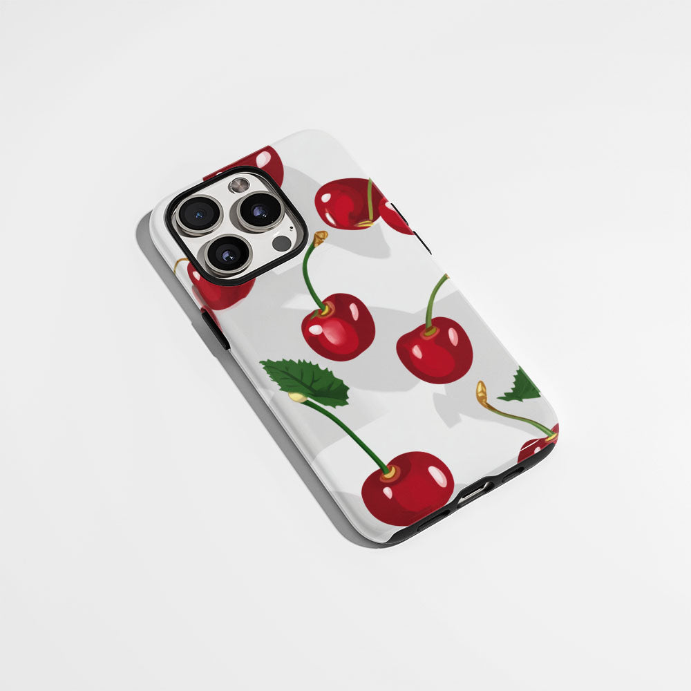 Double-Layer Semi-Handprinted Tough Matte Cherries iPhone Case