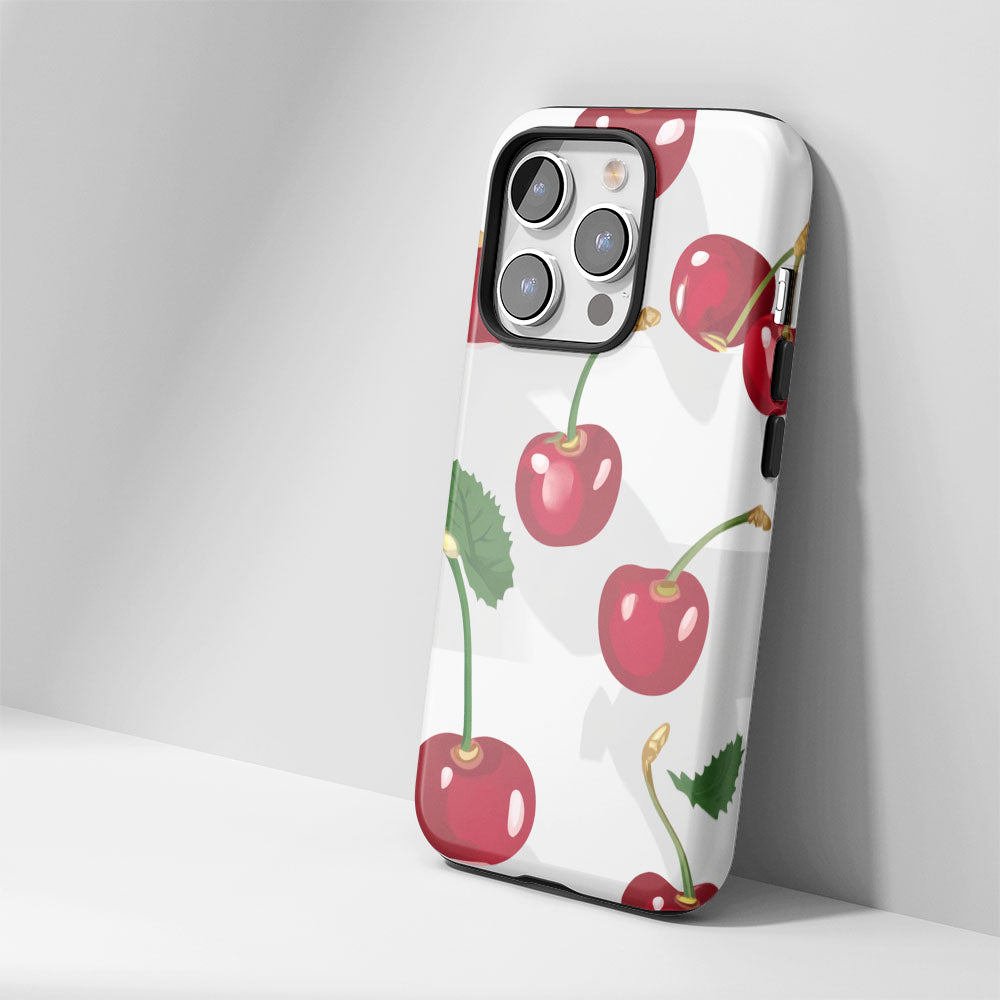 Double-Layer Semi-Handprinted Tough Matte Cherries iPhone Case