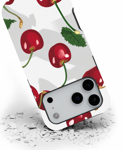 Double-Layer Semi-Handprinted Tough Matte Cherries iPhone Case