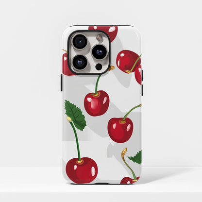 Double-Layer Semi-Handprinted Tough Matte Cherries iPhone Case