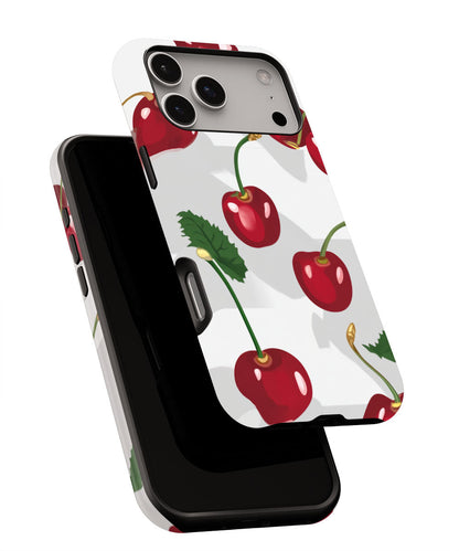Double-Layer Semi-Handprinted Tough Matte Cherries iPhone Case