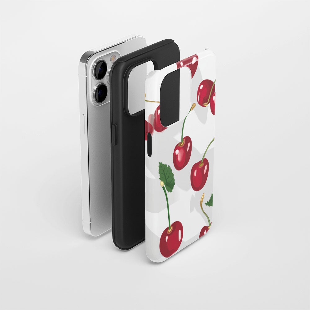 Double-Layer Semi-Handprinted Tough Matte Cherries iPhone Case