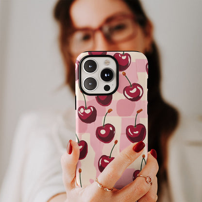 Double-Layer Semi-Handprinted Tough Matte Cherries iPhone Case