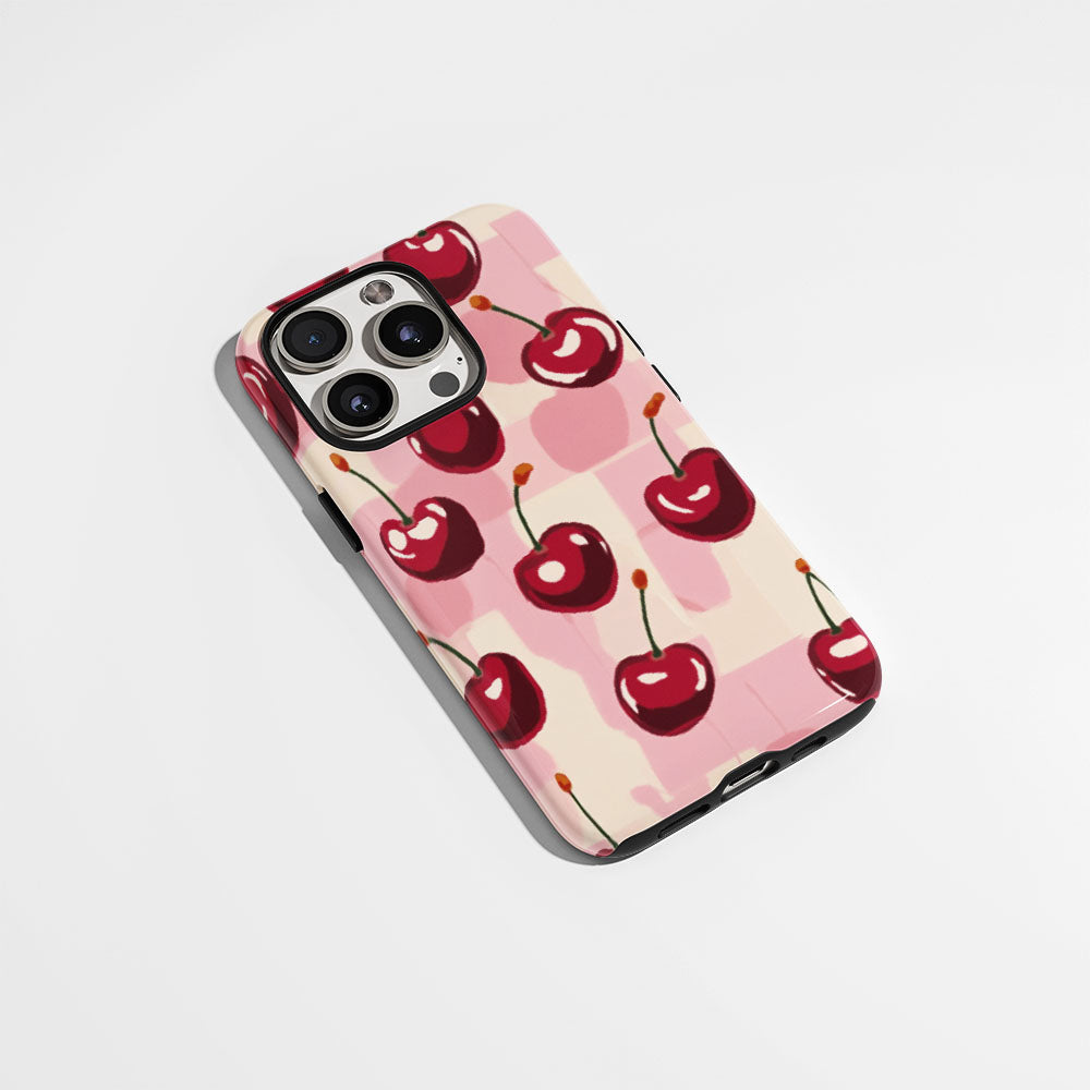 Double-Layer Semi-Handprinted Tough Matte Cherries iPhone Case