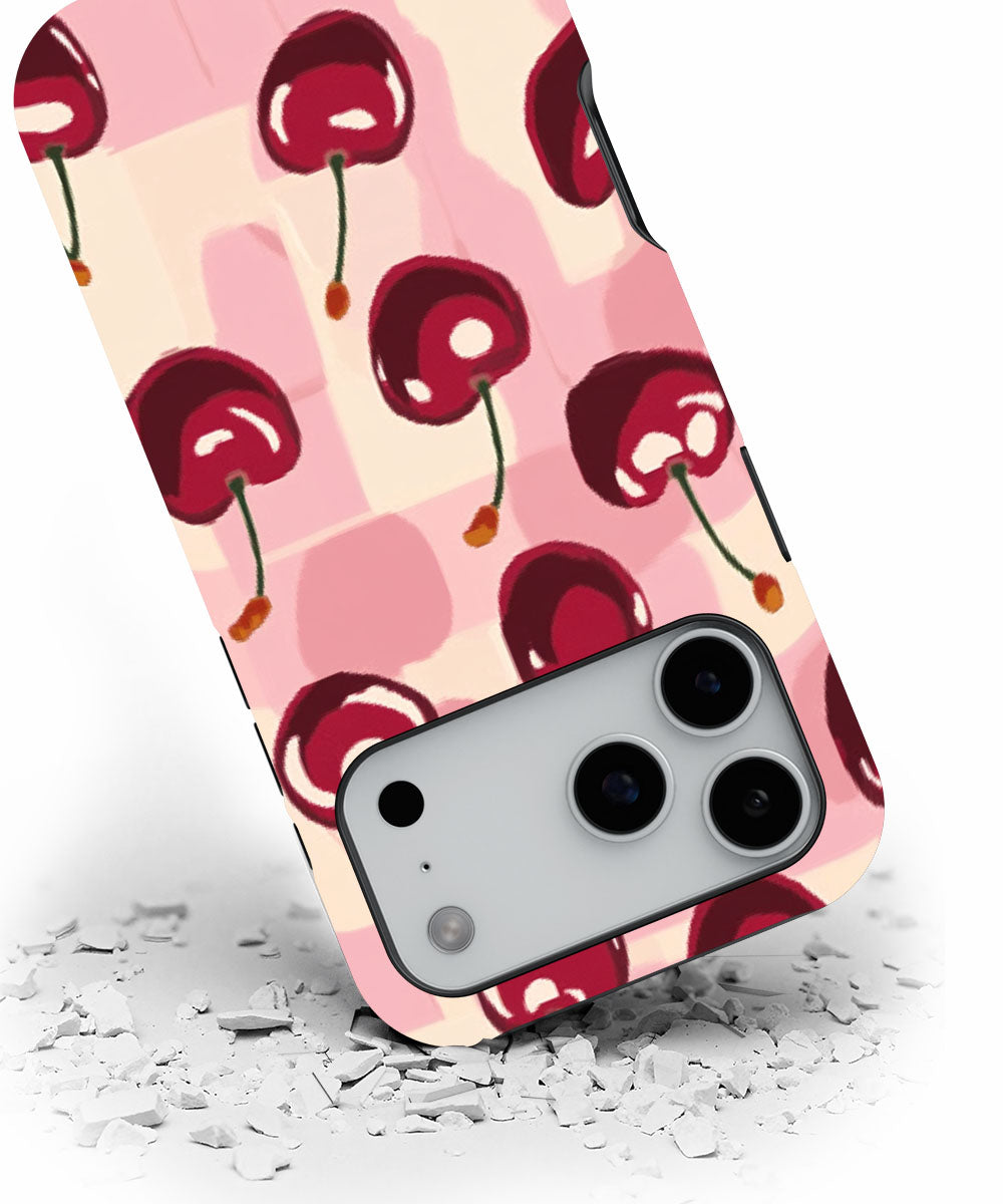 Double-Layer Semi-Handprinted Tough Matte Cherries iPhone Case