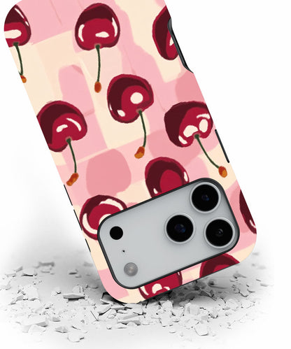 Double-Layer Semi-Handprinted Tough Matte Cherries iPhone Case