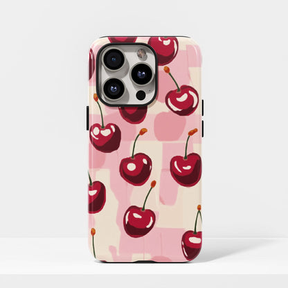 Double-Layer Semi-Handprinted Tough Matte Cherries iPhone Case