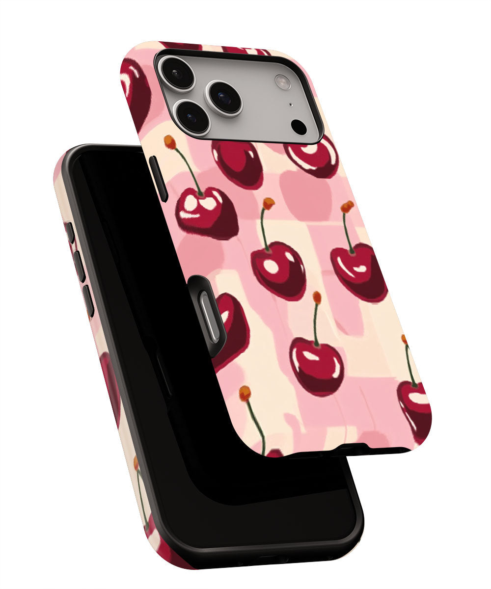 Double-Layer Semi-Handprinted Tough Matte Cherries iPhone Case