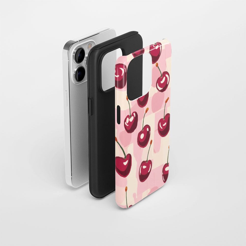 Double-Layer Semi-Handprinted Tough Matte Cherries iPhone Case