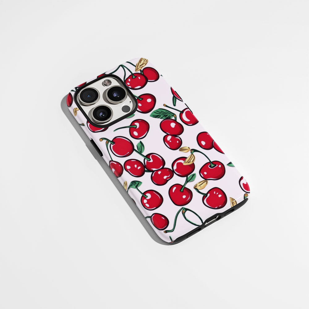 Double-Layer Semi-Handprinted Tough Matte Cherries iPhone Case