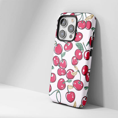 Double-Layer Semi-Handprinted Tough Matte Cherries iPhone Case