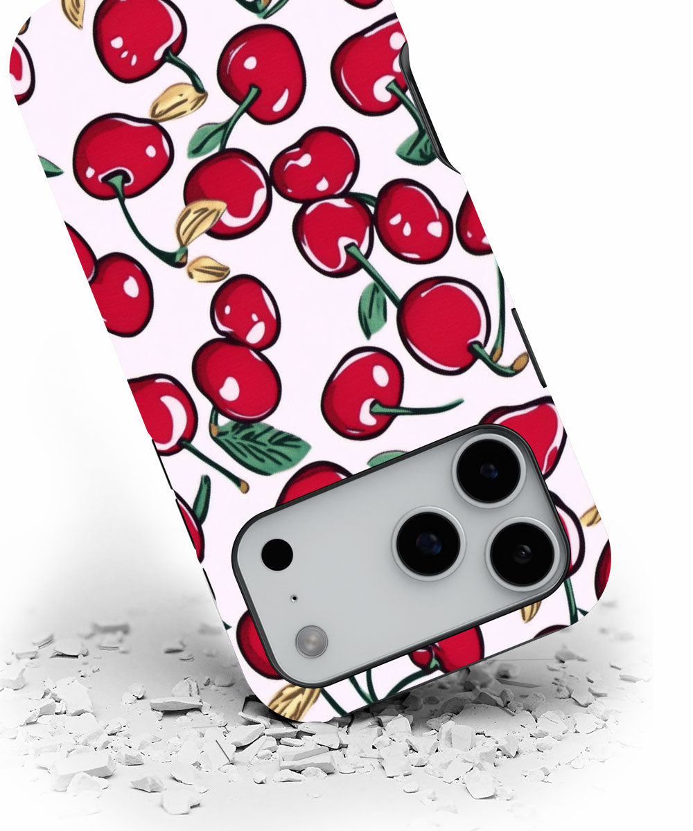 Double-Layer Semi-Handprinted Tough Matte Cherries iPhone Case