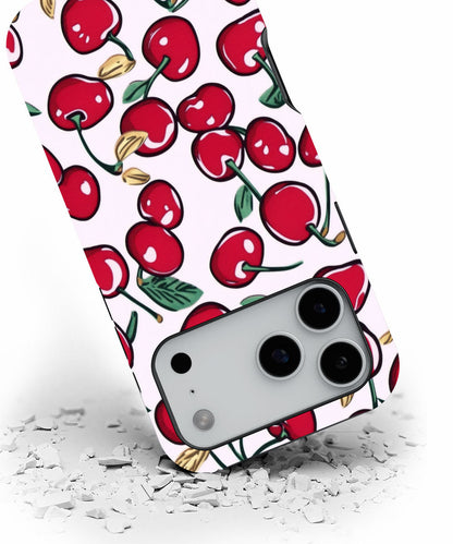 Double-Layer Semi-Handprinted Tough Matte Cherries iPhone Case