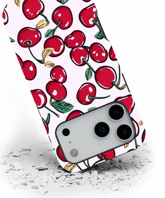 Double-Layer Semi-Handprinted Tough Matte Cherries iPhone Case