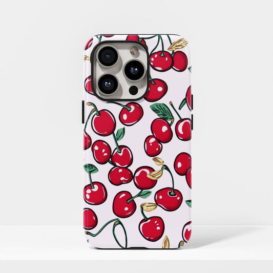 Double-Layer Semi-Handprinted Tough Matte Cherries iPhone Case