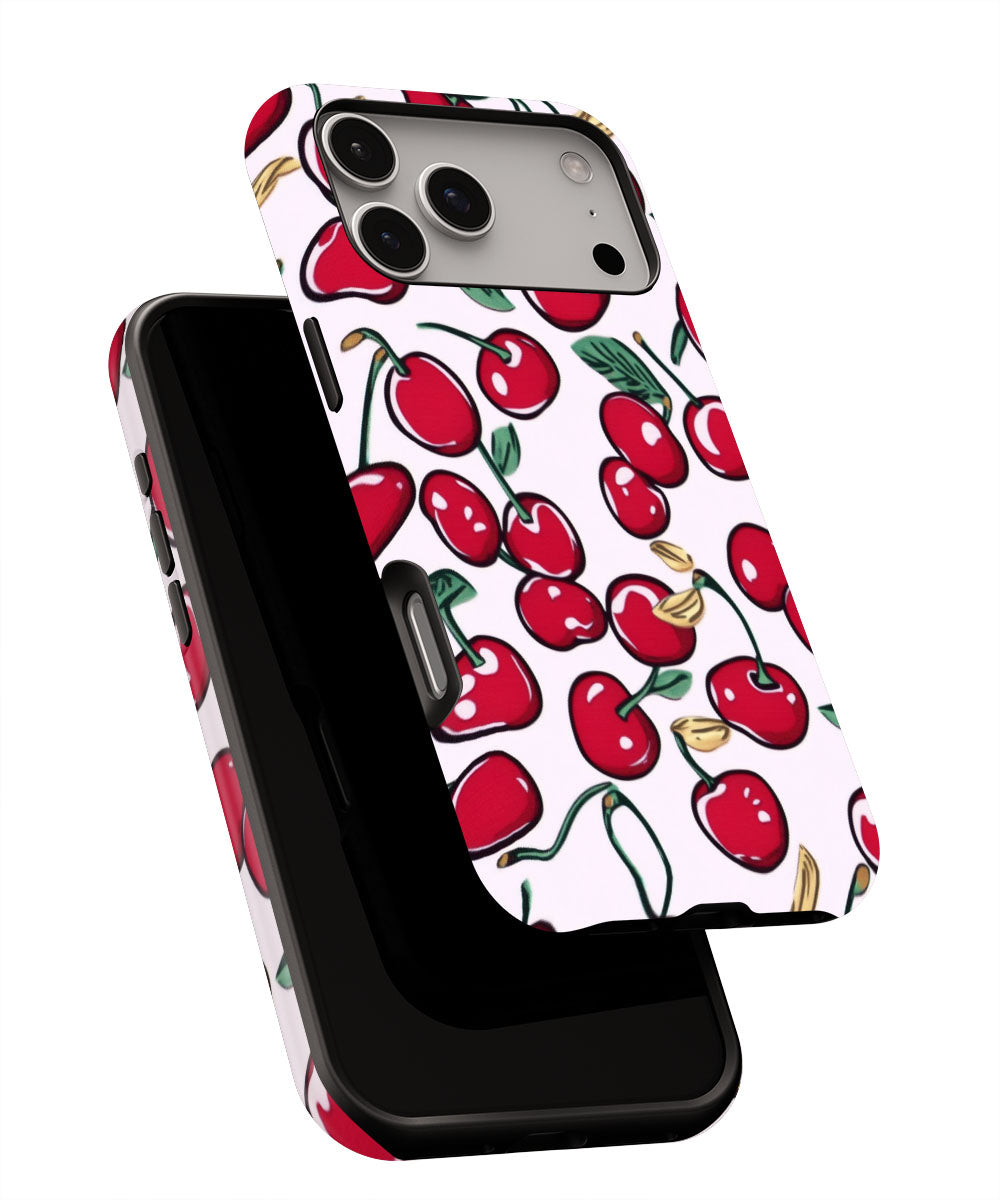 Double-Layer Semi-Handprinted Tough Matte Cherries iPhone Case