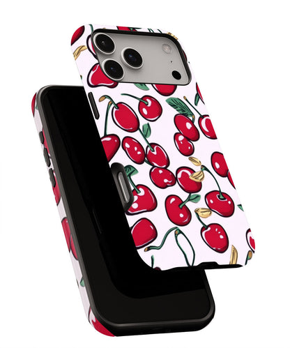 Double-Layer Semi-Handprinted Tough Matte Cherries iPhone Case