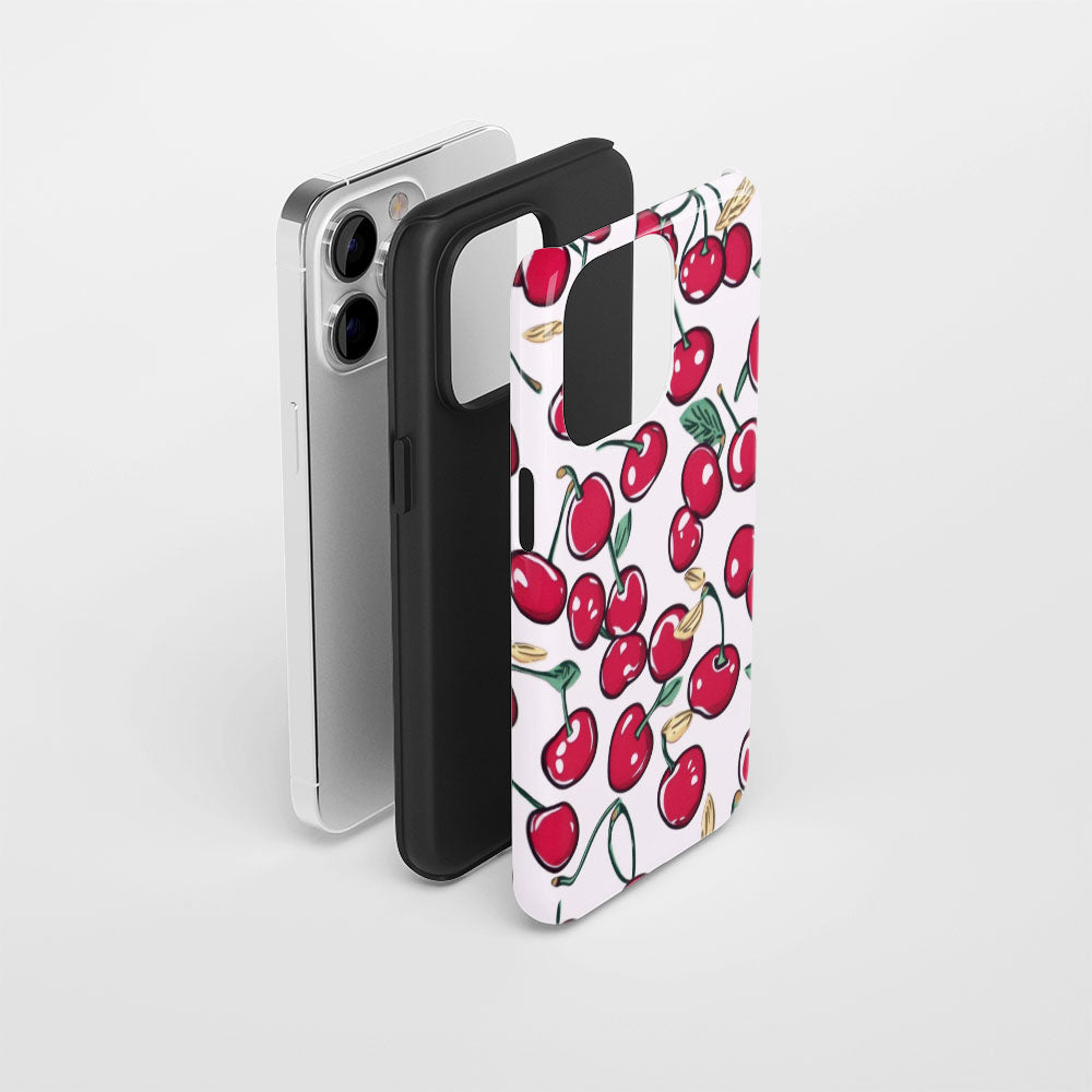 Double-Layer Semi-Handprinted Tough Matte Cherries iPhone Case