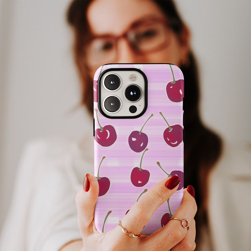 Double-Layer Semi-Handprinted Tough Matte Cherries iPhone Case