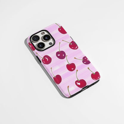 Double-Layer Semi-Handprinted Tough Matte Cherries iPhone Case