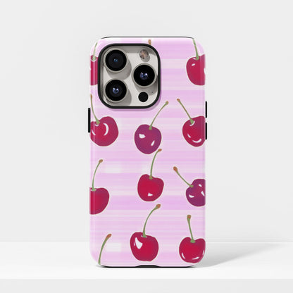 Double-Layer Semi-Handprinted Tough Matte Cherries iPhone Case