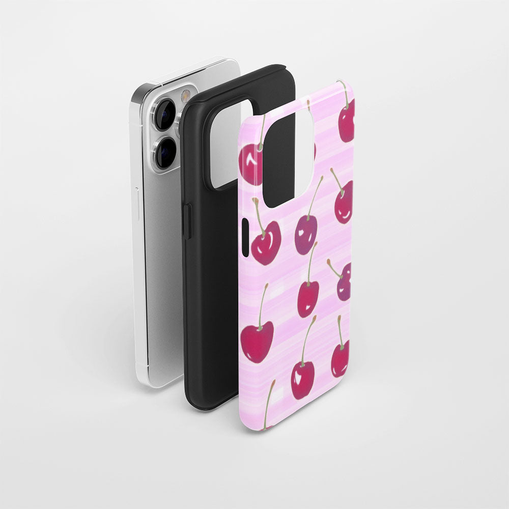 Double-Layer Semi-Handprinted Tough Matte Cherries iPhone Case