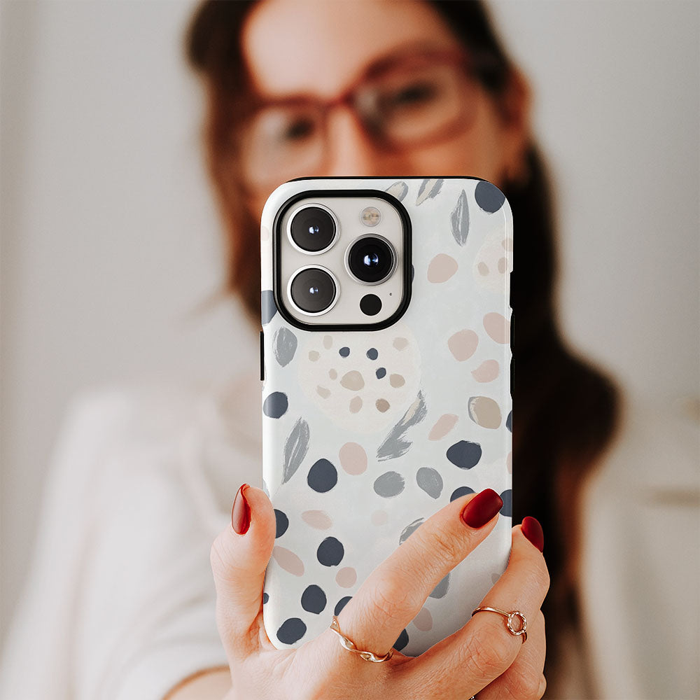 Double-Layer Semi-Handprinted Tough Matte Dots iPhone Case