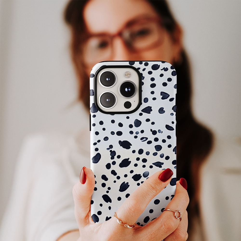 Double-Layer Semi-Handprinted Tough Matte Dots iPhone Case