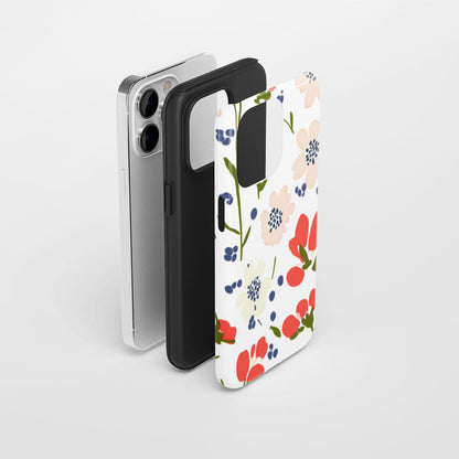 Double-Layer Semi-Handprinted Tough Matte Flowers iPhone Case