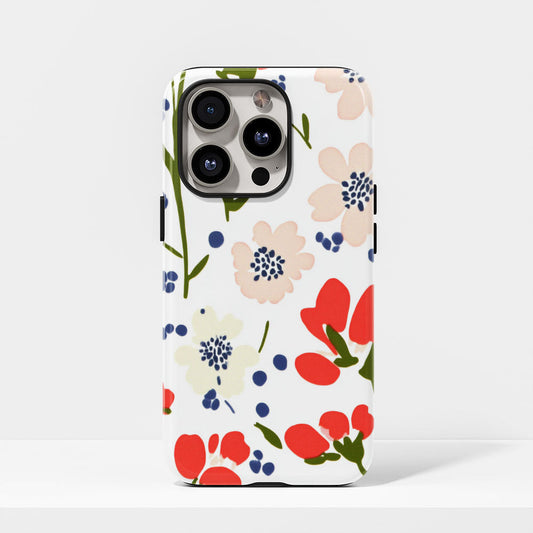 Double-Layer Semi-Handprinted Tough Matte Flowers iPhone Case