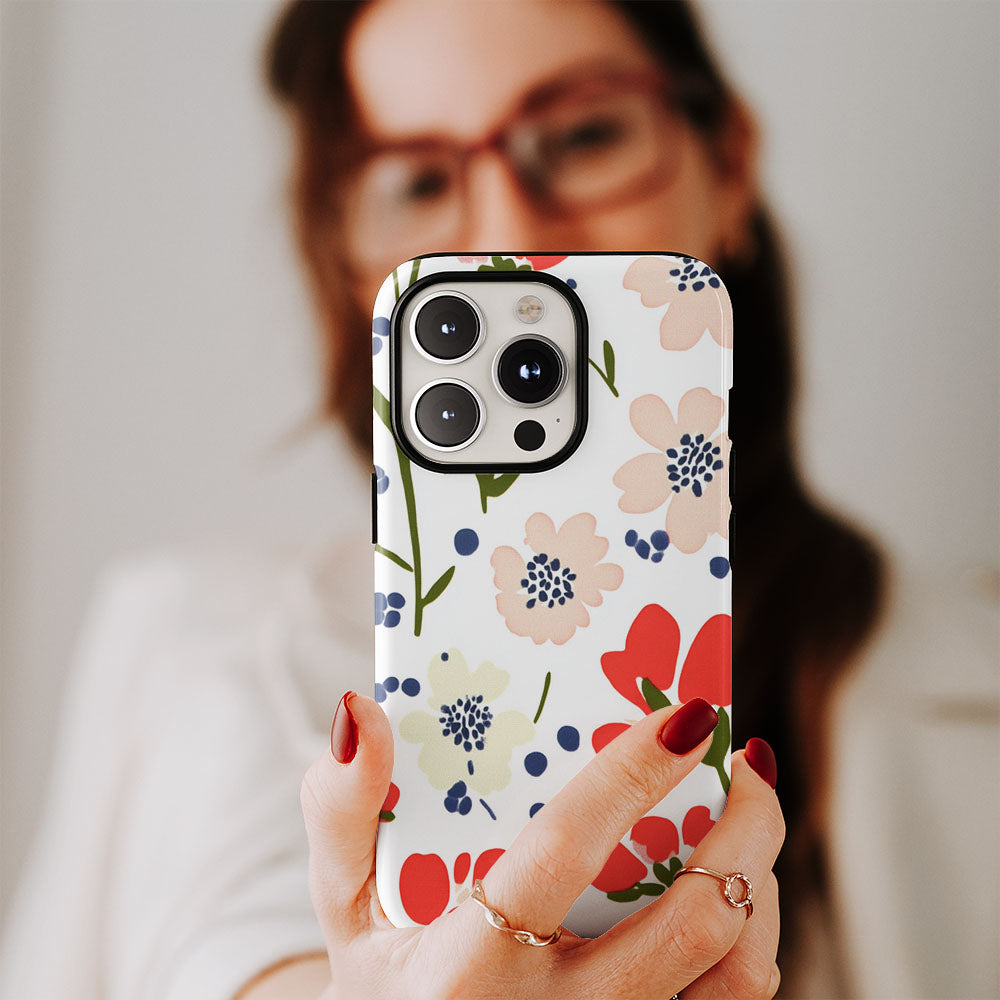 Double-Layer Semi-Handprinted Tough Matte Flowers iPhone Case