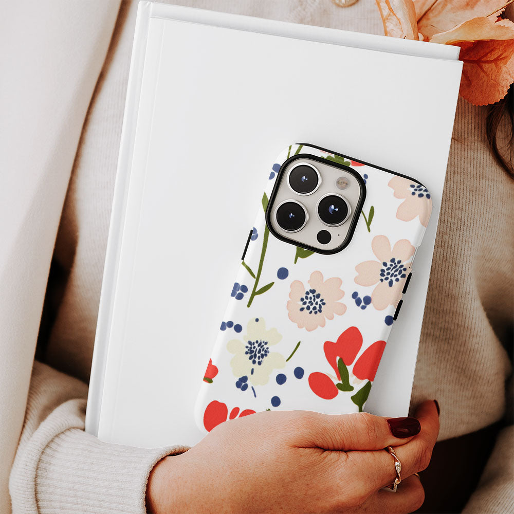 Double-Layer Semi-Handprinted Tough Matte Flowers iPhone Case