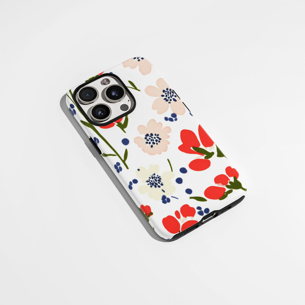 Double-Layer Semi-Handprinted Tough Matte Flowers iPhone Case