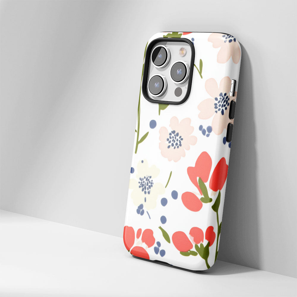 Double-Layer Semi-Handprinted Tough Matte Flowers iPhone Case