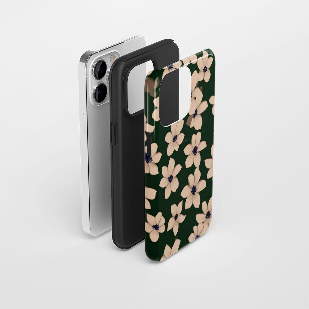 Double-Layer Semi-Handprinted Tough Matte Flowers iPhone Case