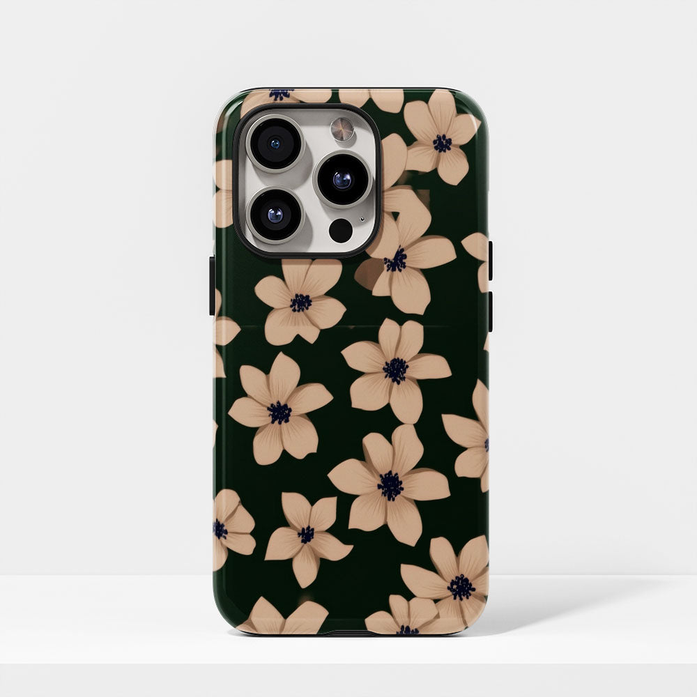 Double-Layer Semi-Handprinted Tough Matte Flowers iPhone Case