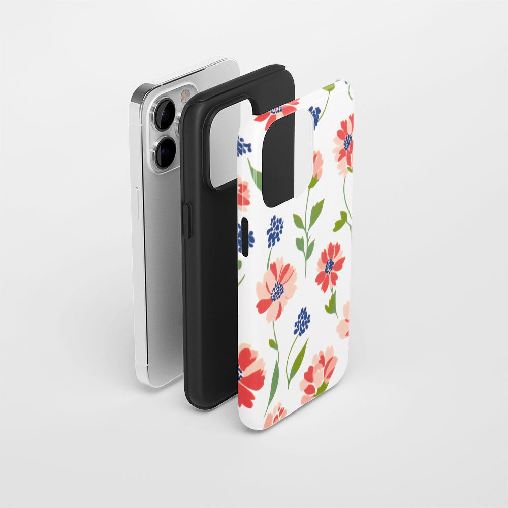 Double-Layer Semi-Handprinted Tough Matte Flowers iPhone Case