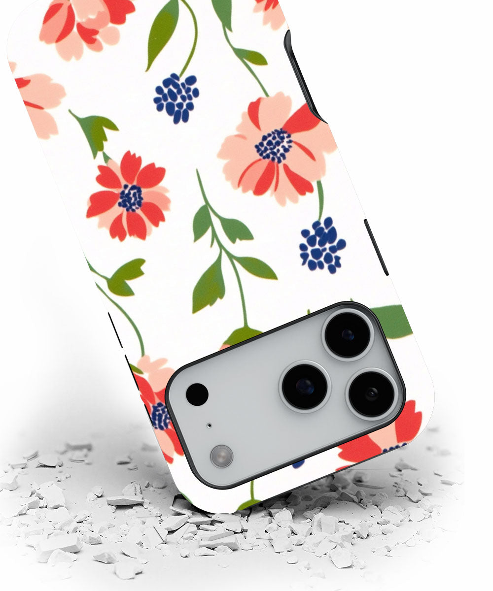 Double-Layer Semi-Handprinted Tough Matte Flowers iPhone Case