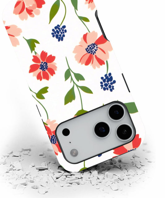 Double-Layer Semi-Handprinted Tough Matte Flowers iPhone Case